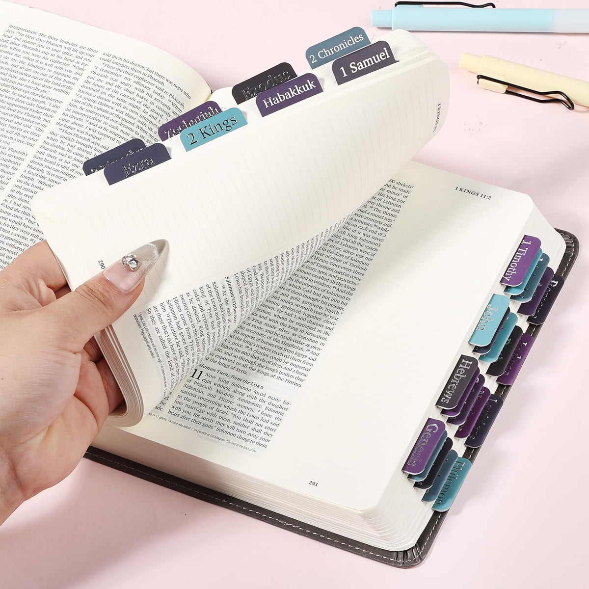 Mr. Pen- Bible Tabs, 75 Tabs, Celestial Symphony, Silver Foil Embossed Lettering