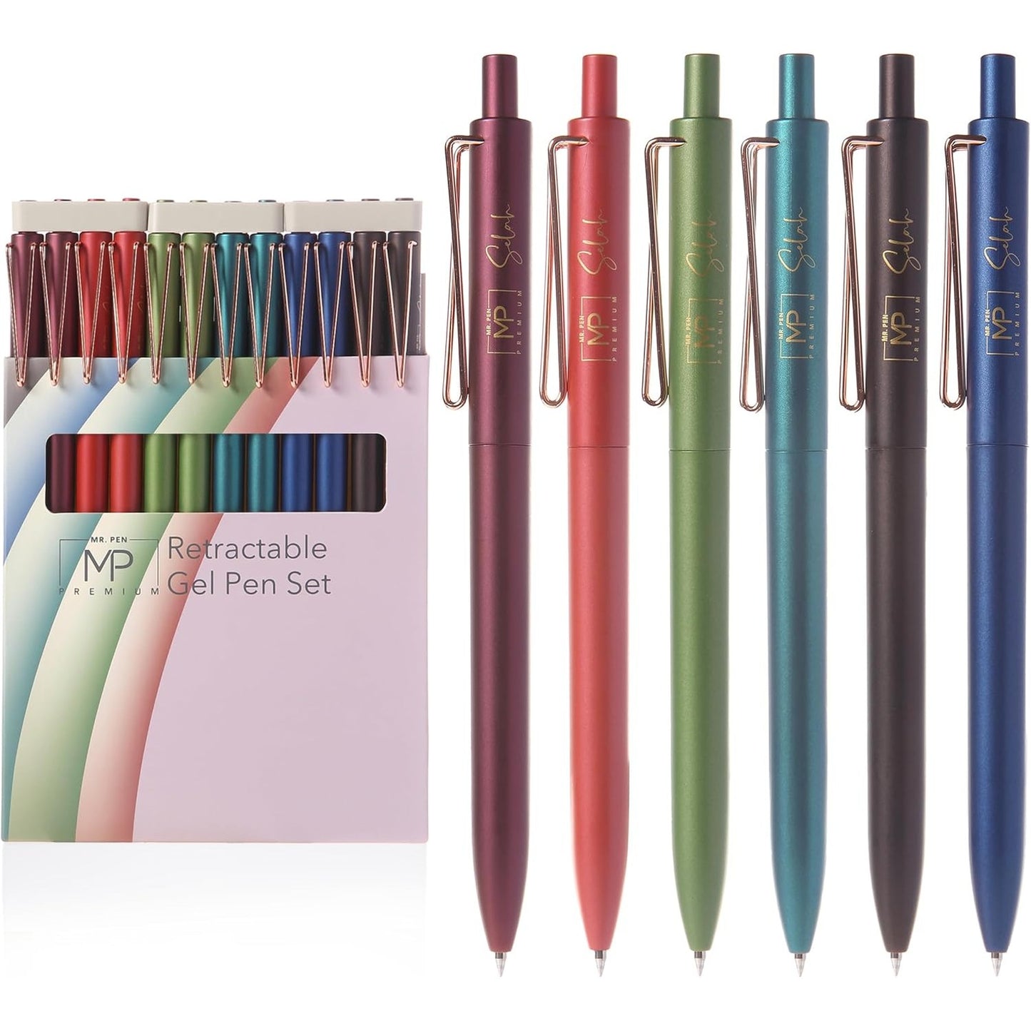 Retractable Gel Pens, 12 Pack, Black Ink, 0.5mm Fine Point, Metallic Vintage Barrels, Fast Dry, Aesthetic Pens
