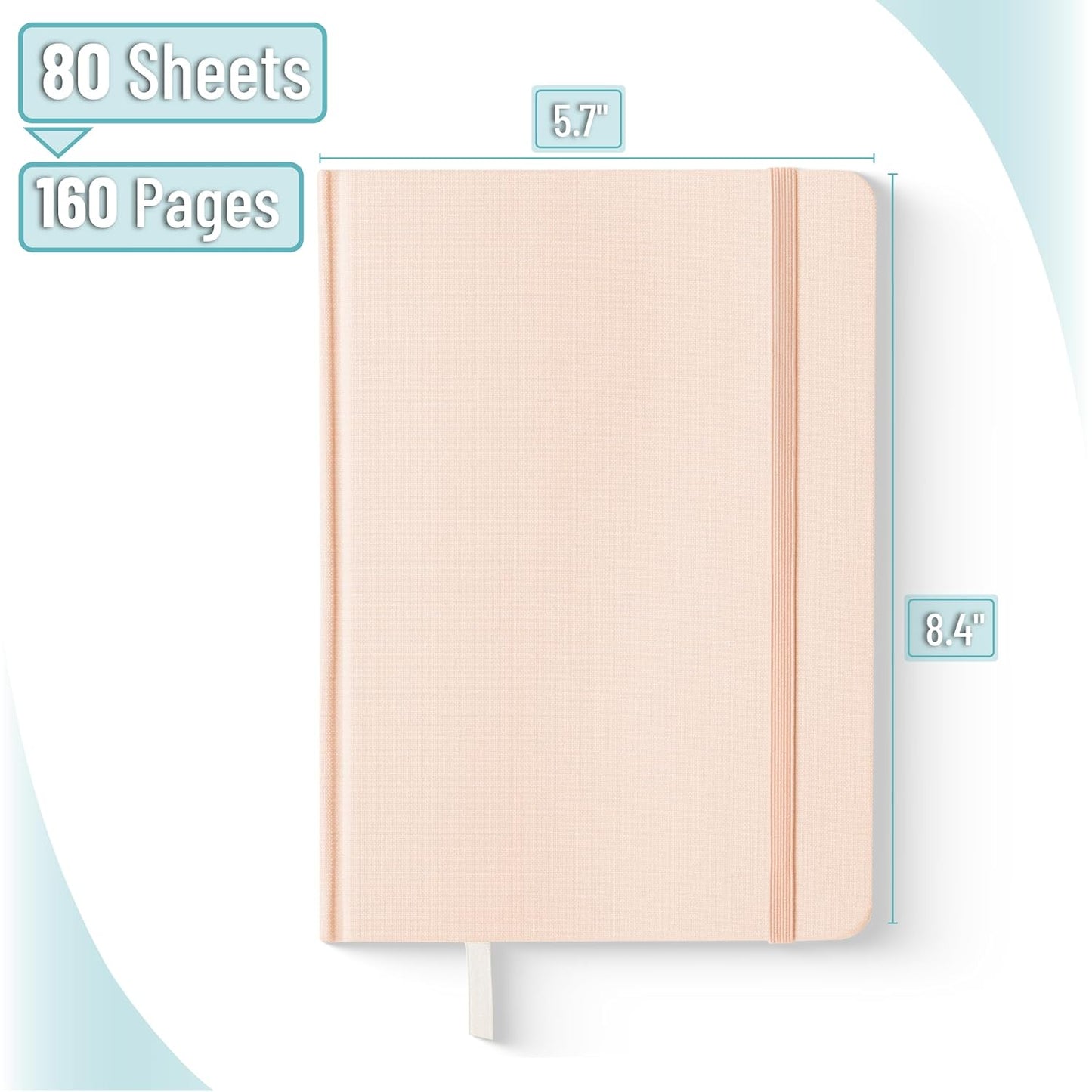 Customizable Dotted Journal Notebook, 5.7"x8.3", 160 Pages, Fabric Hardcover