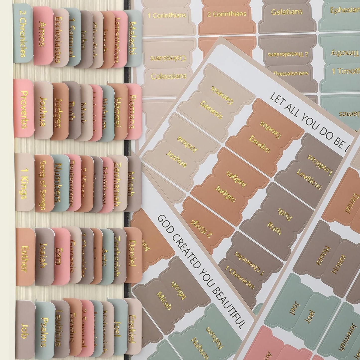 Mr. Pen- Bible Tabs, 75 Tabs, Spring Palette, Gold Embossed Lettering, Laminated Bible Tabs for Women and Men