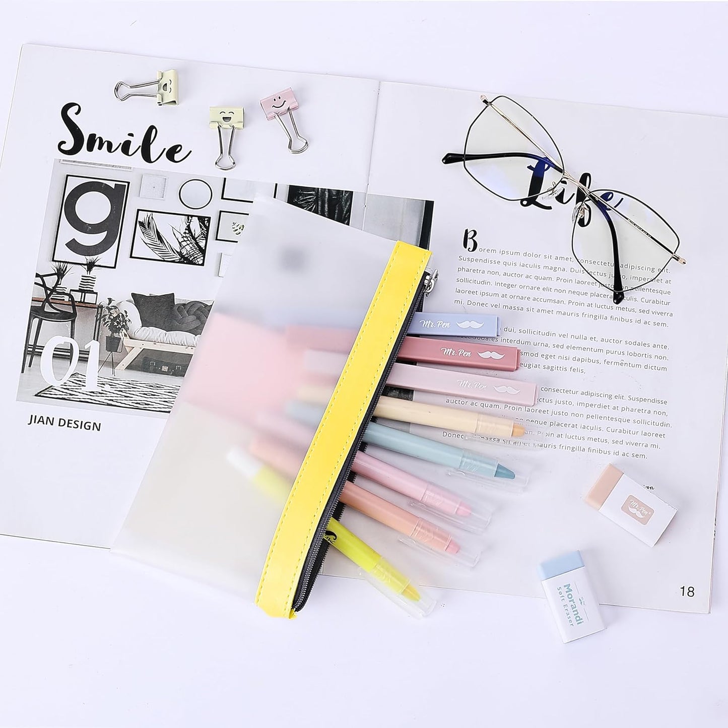 Clear Pencil Pouches, 3 Pack, Transparent TPU Zipper Bags for School, Travel & Makeup