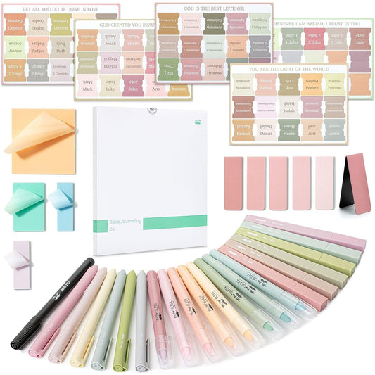 Bible Journaling Kit, 31 Pcs — Pens, Highlighters, Tabs, Bookmarks & Sticky Notes, No Bleed Bible Study Set