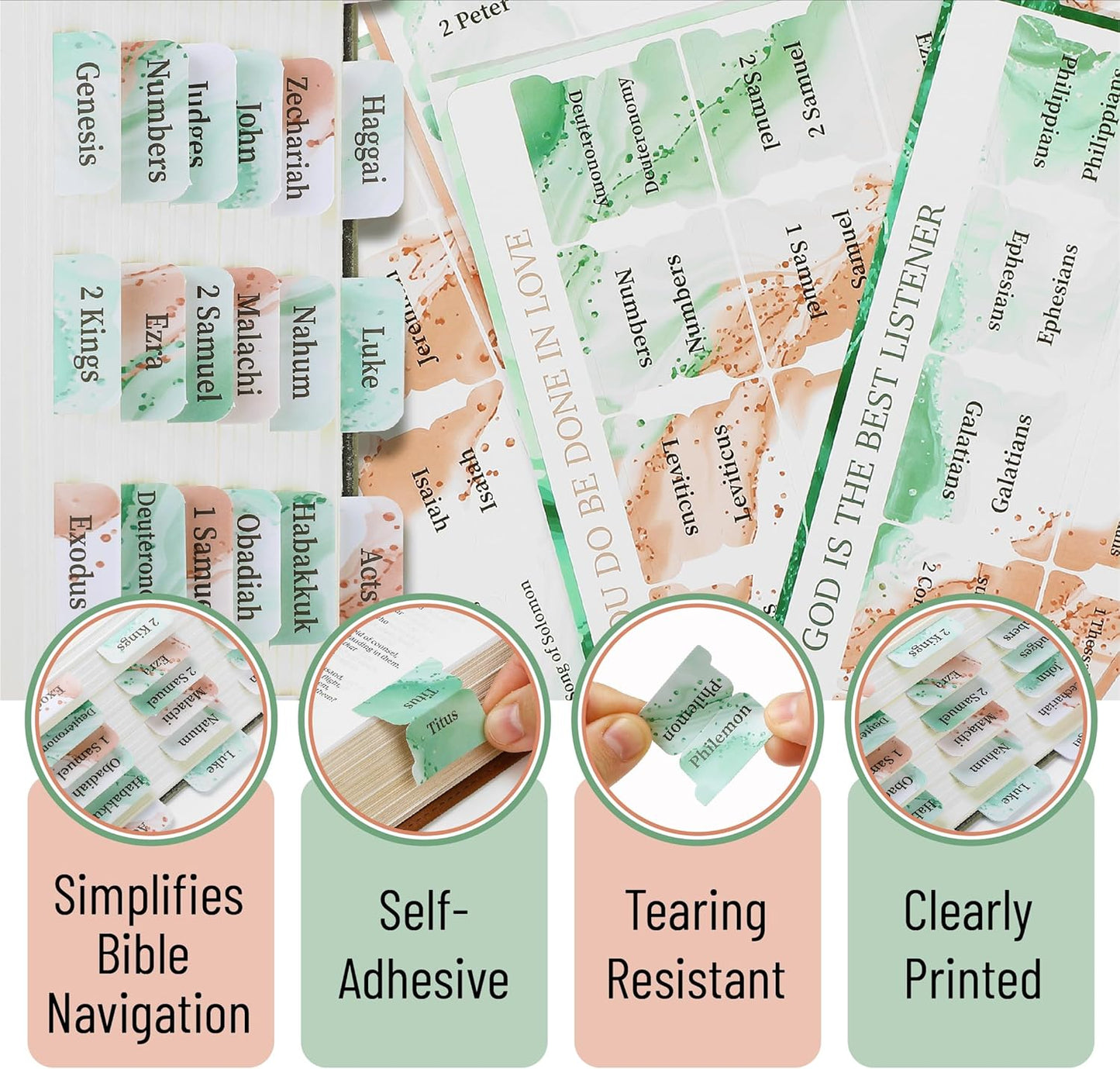 Bible Tabs, 75 Tabs, Marble Design, Laminated Bible Tabs for Women and Men, Bible Tabs for Study Bible Index Tabs, Bible Book Tabs, Bible Labels Tabs, Mr Pen Bible Tabs for Women Study Bible