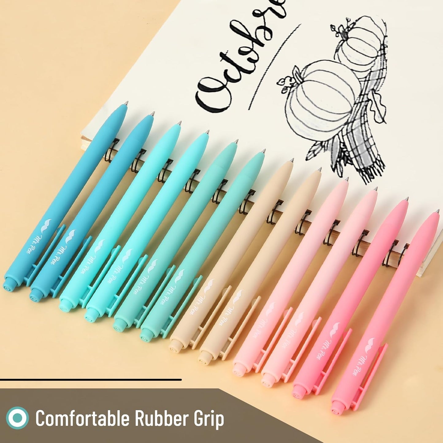 Mr. Pen- Retractable Gel Pens, 12 Pack, Black Ink, Retro Colors Barrel Gel Pens, Gel Pens Fine Point 0.5mm, Retractable Pens