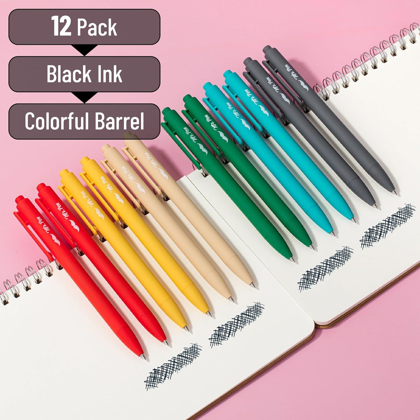 Mr. Pen- Retractable Gel Pens, 12 Pack, Black Ink, Retro Colors Barrels Gel Pens, Gel Pens Fine Point 0.5mm, Retractable Pens, Cute Pens