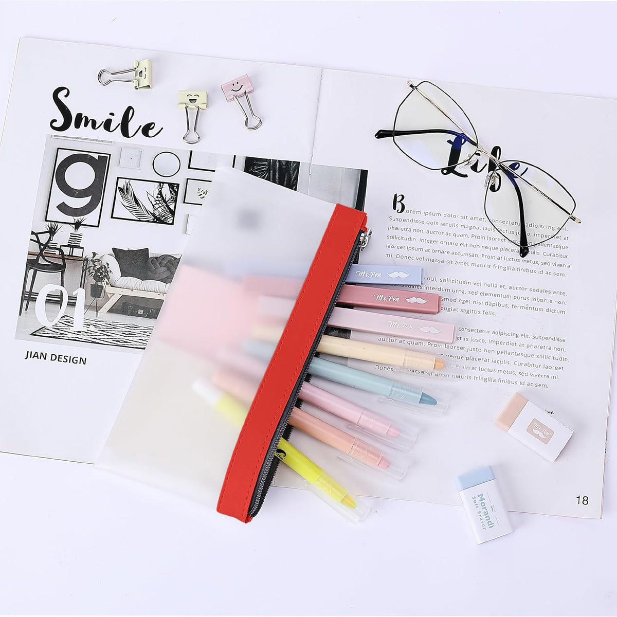 Mr. Pen- Clear Pencil Pouch, 6 Pack, Colorful, Pencil Bags, Clear Makeup Pouch