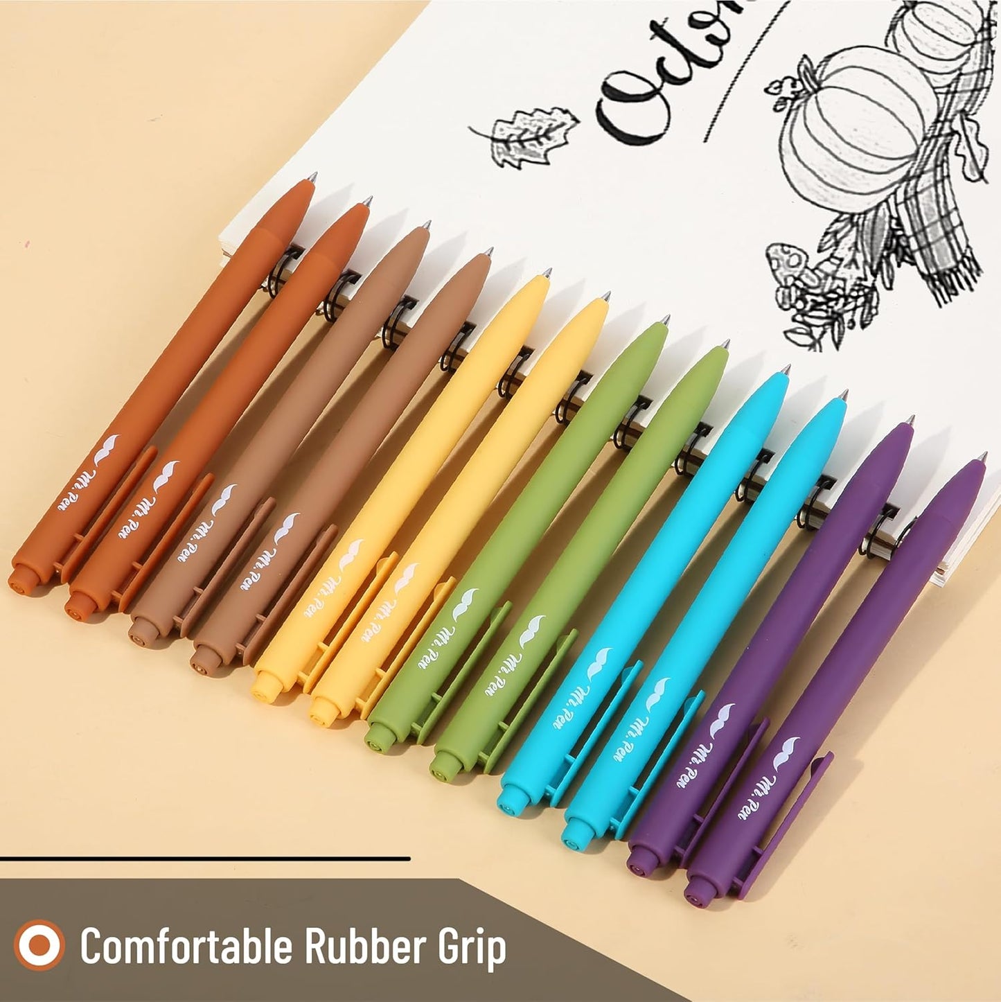 Mr. Pen- Retractable Gel Pens, 12 Pack, Black Ink, Earthy Color Barrel Gel Pens, Gel Pens Fine Point 0.5mm, Retractable Pens