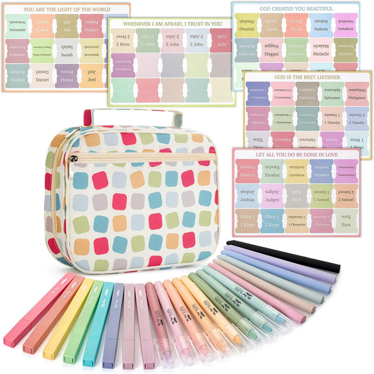 Bible Journaling Kit with Case — Gel Pens, Highlighters & Bible Tabs