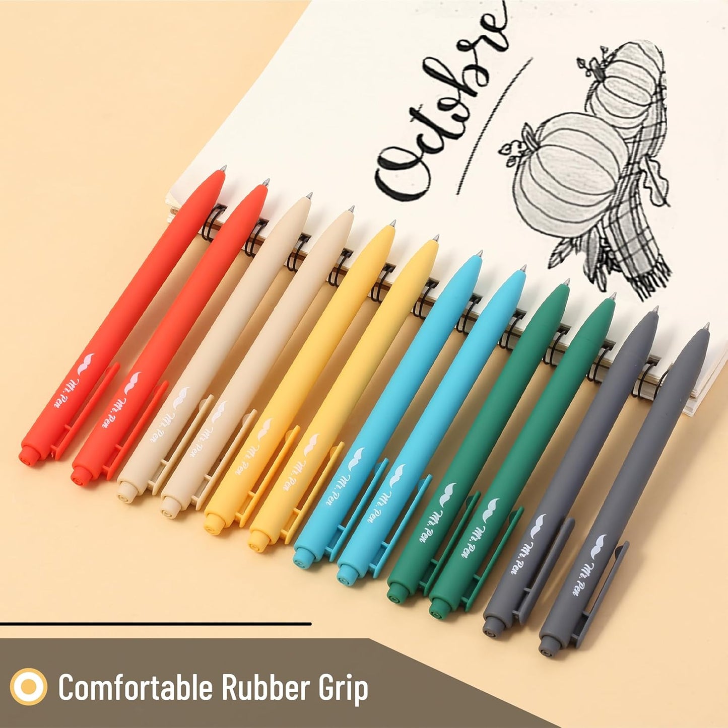 Mr. Pen- Retractable Gel Pens, 12 Pack, Black Ink, Retro Colors Barrels Gel Pens, Gel Pens Fine Point 0.5mm, Retractable Pens, Cute Pens