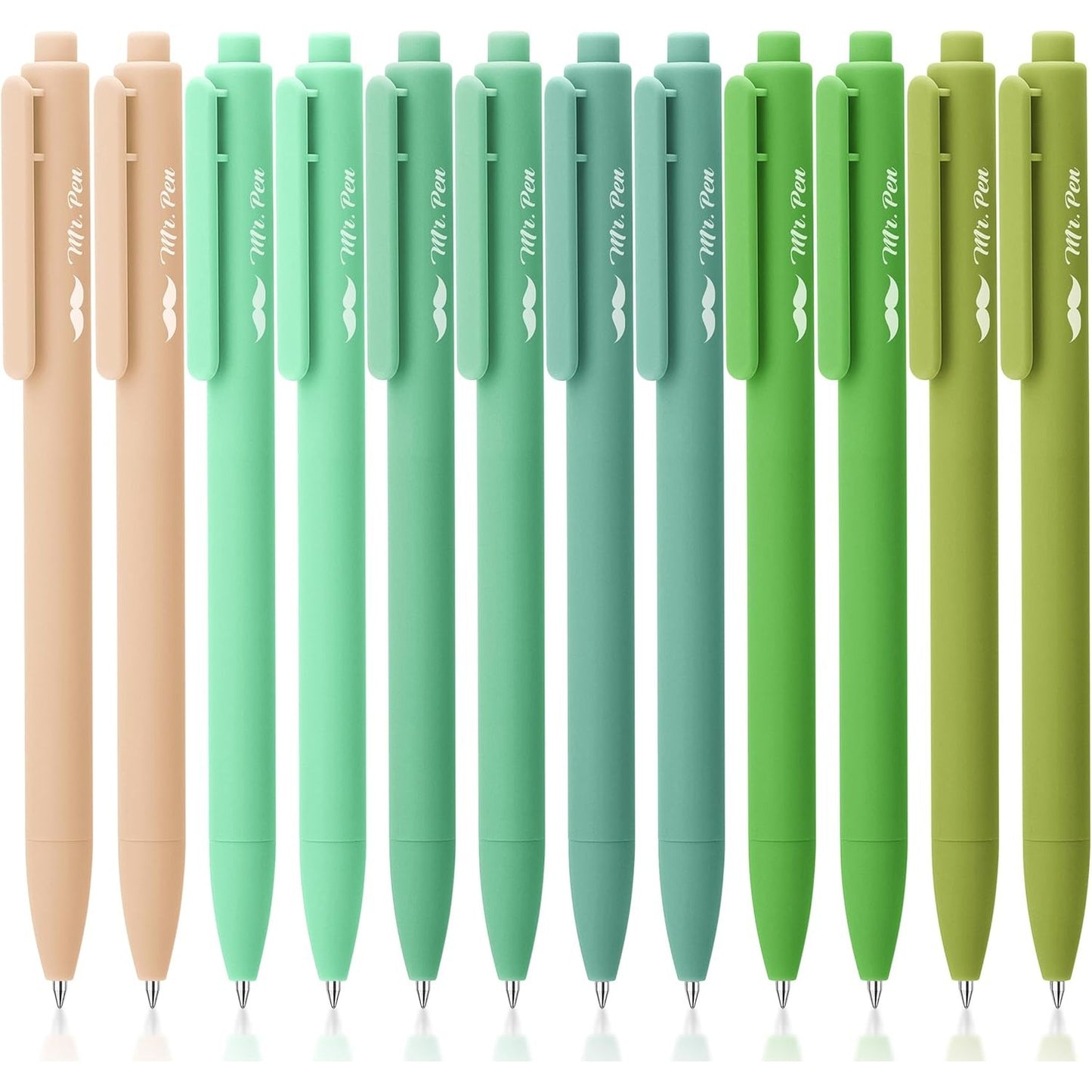 Mr. Pen- Retractable Gel Pens, 12 Pack, Black Ink, Green Ombre Color Barrel Gel Pens, Gel Pens Fine Point 0.5mm, Retractable Pens, Cute Pens
