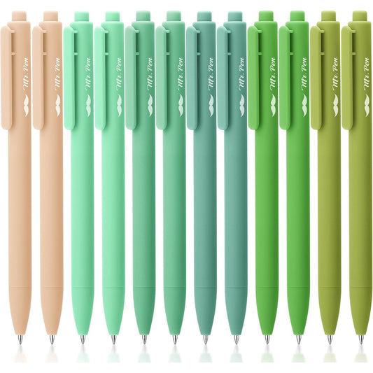 Mr. Pen- Retractable Gel Pens, 12 Pack, Black Ink, Green Ombre Color Barrel Gel Pens, Gel Pens Fine Point 0.5mm, Retractable Pens, Cute Pens