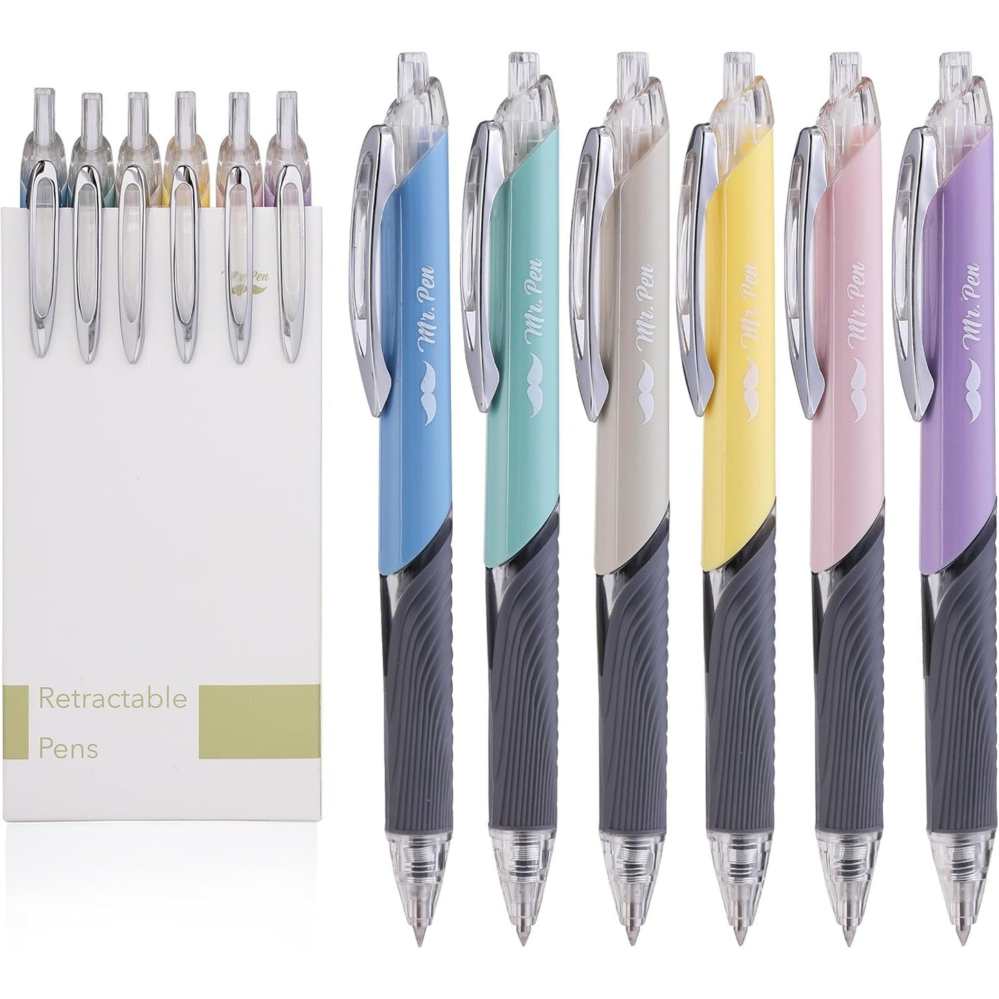 Retractable Gel Pens, 6 Pack, 0.5mm Fine Tip, Black Ink, Pastel Barrels