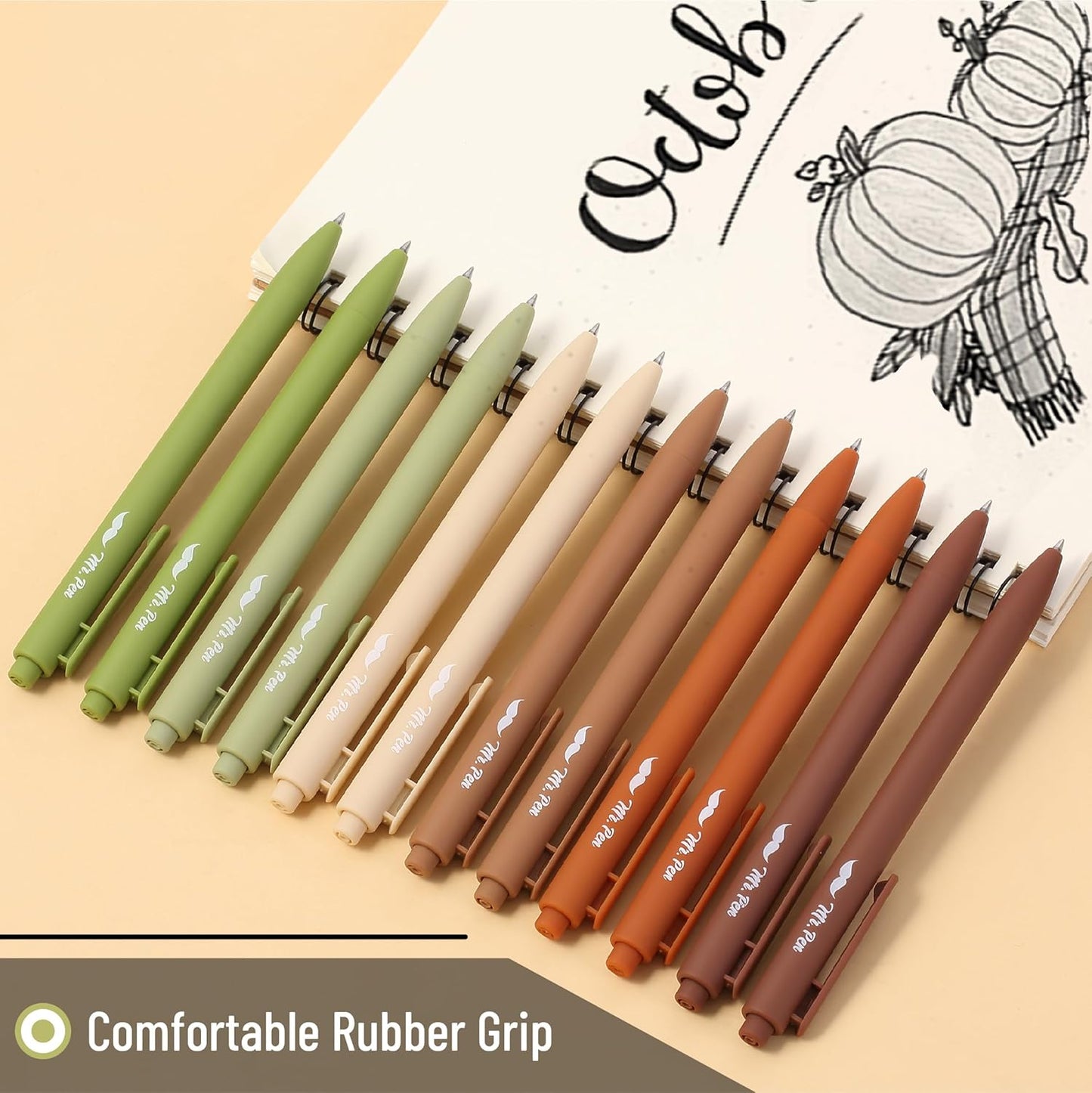 Mr. Pen- Retractable Gel Pens, 12 Pack, Black Ink, Dark Earthy Color Barrel Gel Pens, Gel Pens Fine Point 0.5mm, Retractable Pens