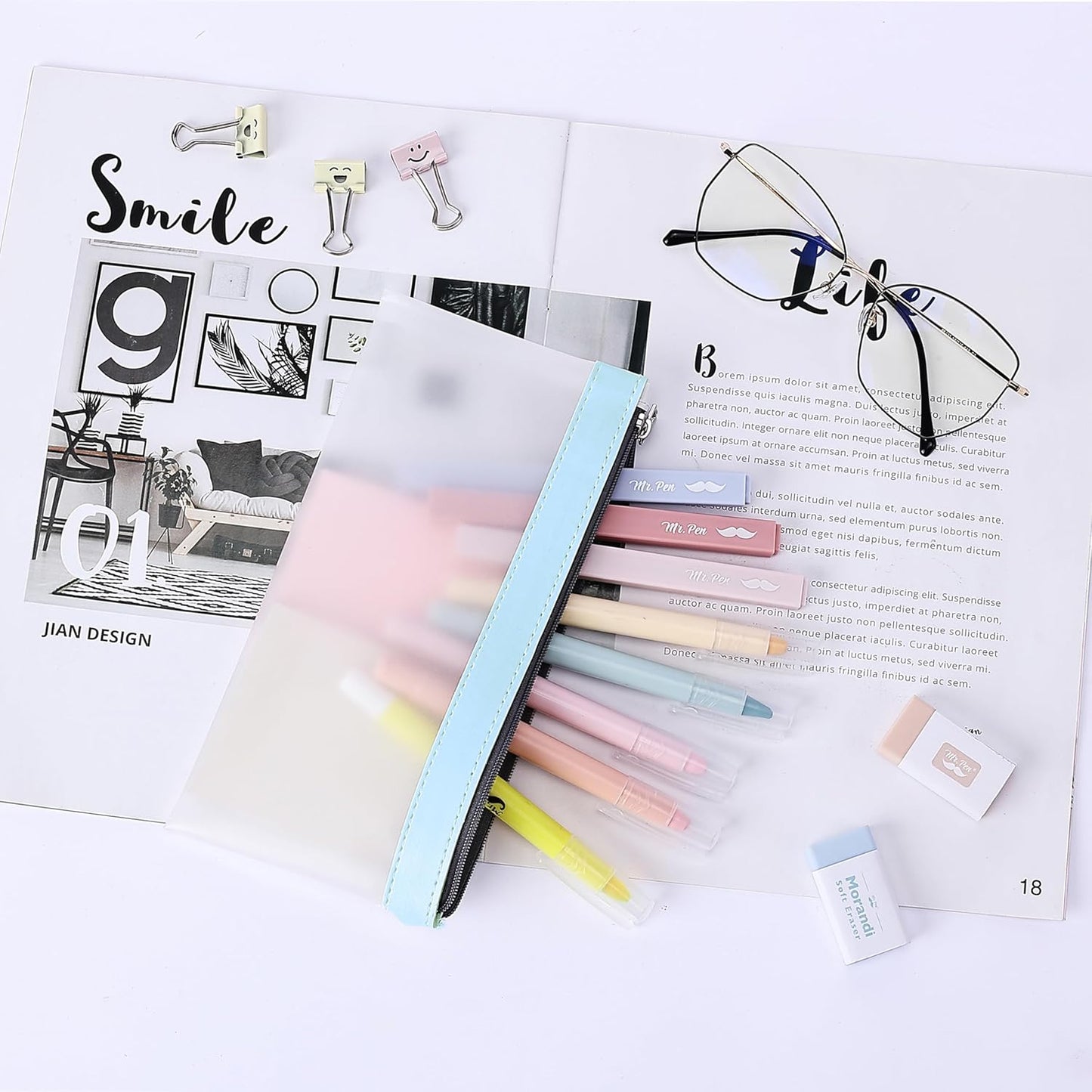 Clear Pencil Pouches, 3 Pack, Transparent TPU Zipper Bags for School, Travel & Makeup