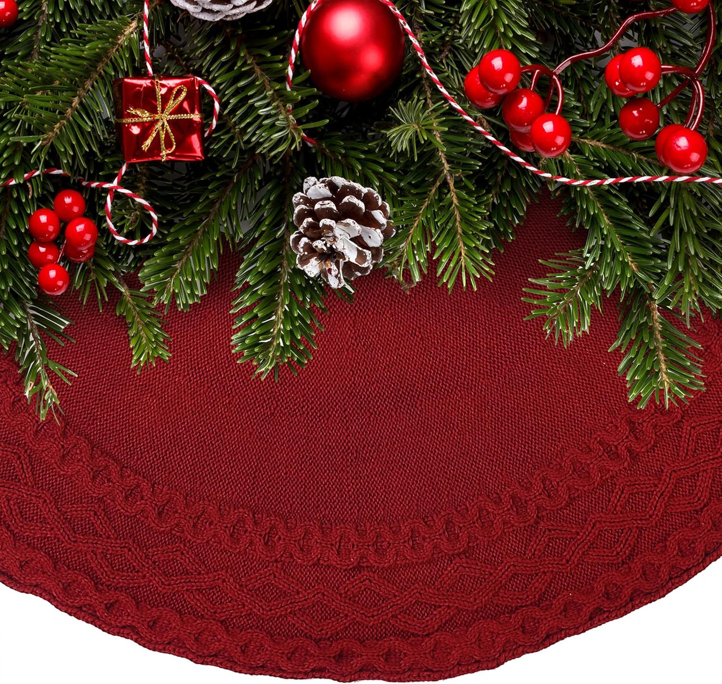 Mr. Pen- Small Christmas Tree Skirt, 24", Red Knitted Christmas Skirt Tree, Xmas Tree Skirt, Christmas Skirts for Xmas Trees