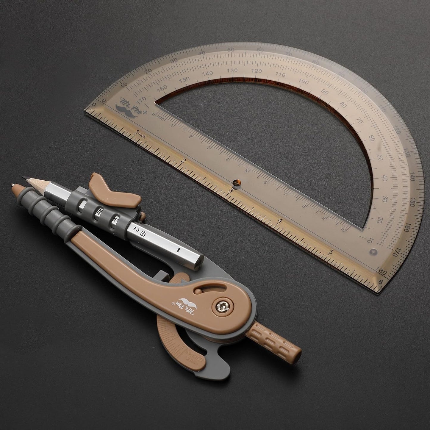 Mr. Pen- Compass and Protractor Set, Dwarf Pony Brown, Compass Geometry Tool, Protractor and Compass Set, Compass Drawing Tool