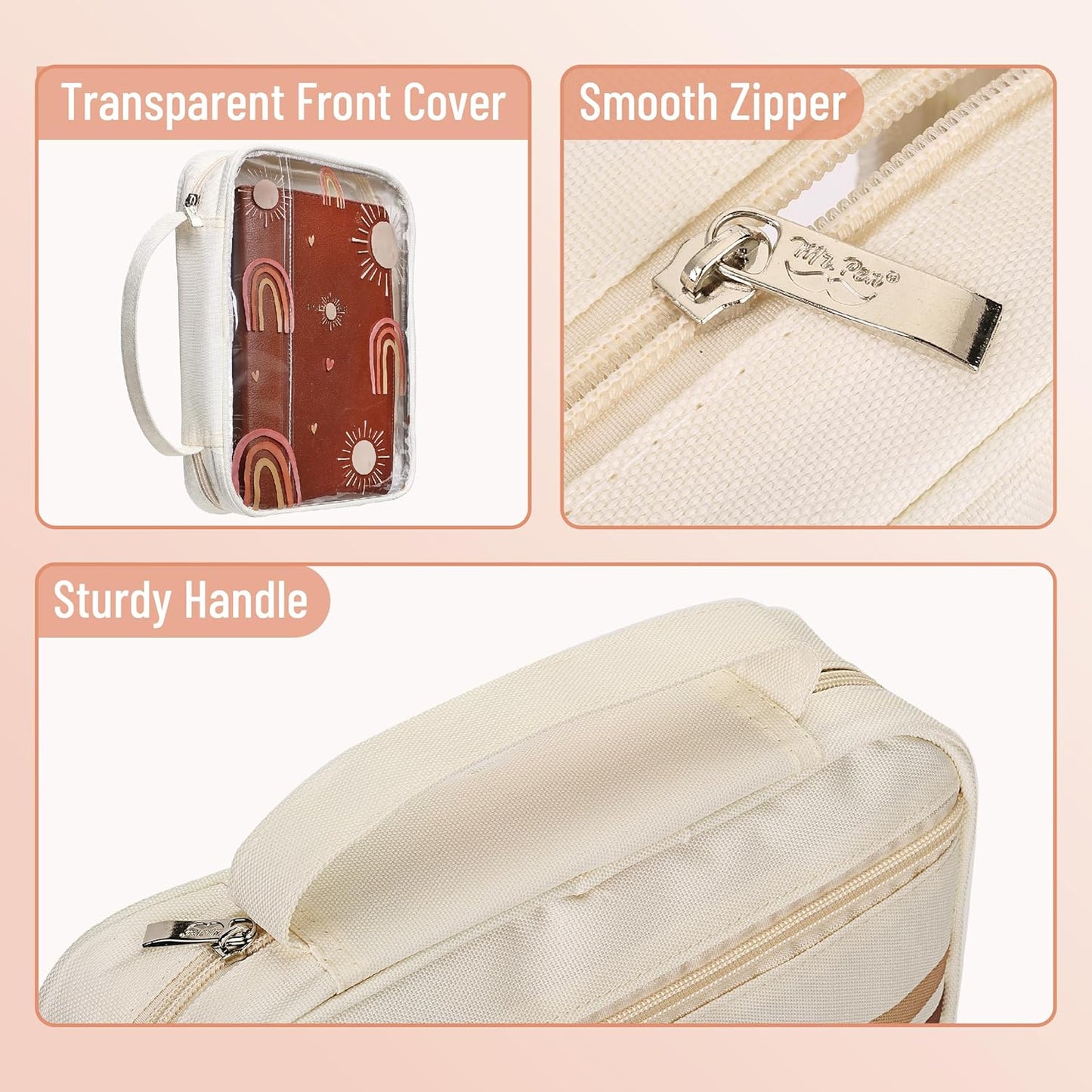 Clear Bible Case with Rainbow & Sun Design, Durable Zipper, Multiple Pockets