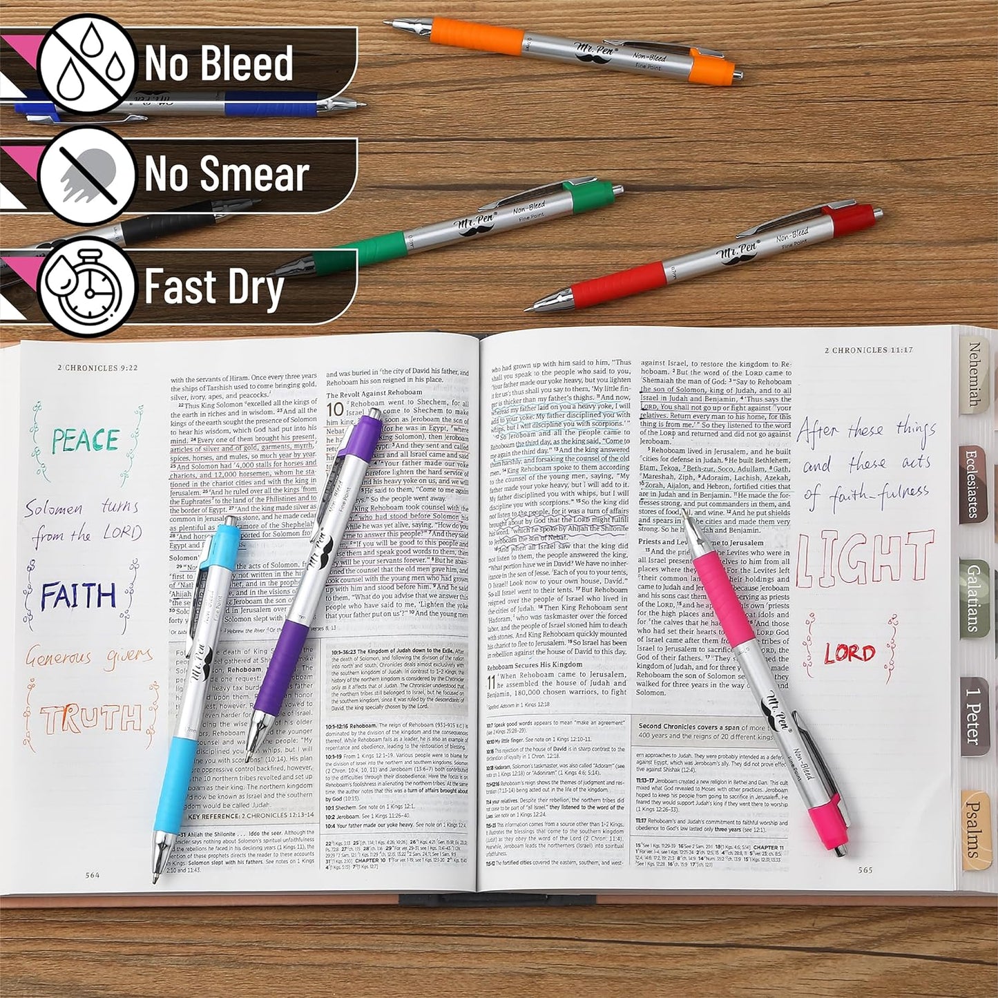 Bible Pens, 8 Pack, Assorted Colors, No-Bleed, Fine Point 0.7mm, Smooth Writing, Journaling & Study Supplies