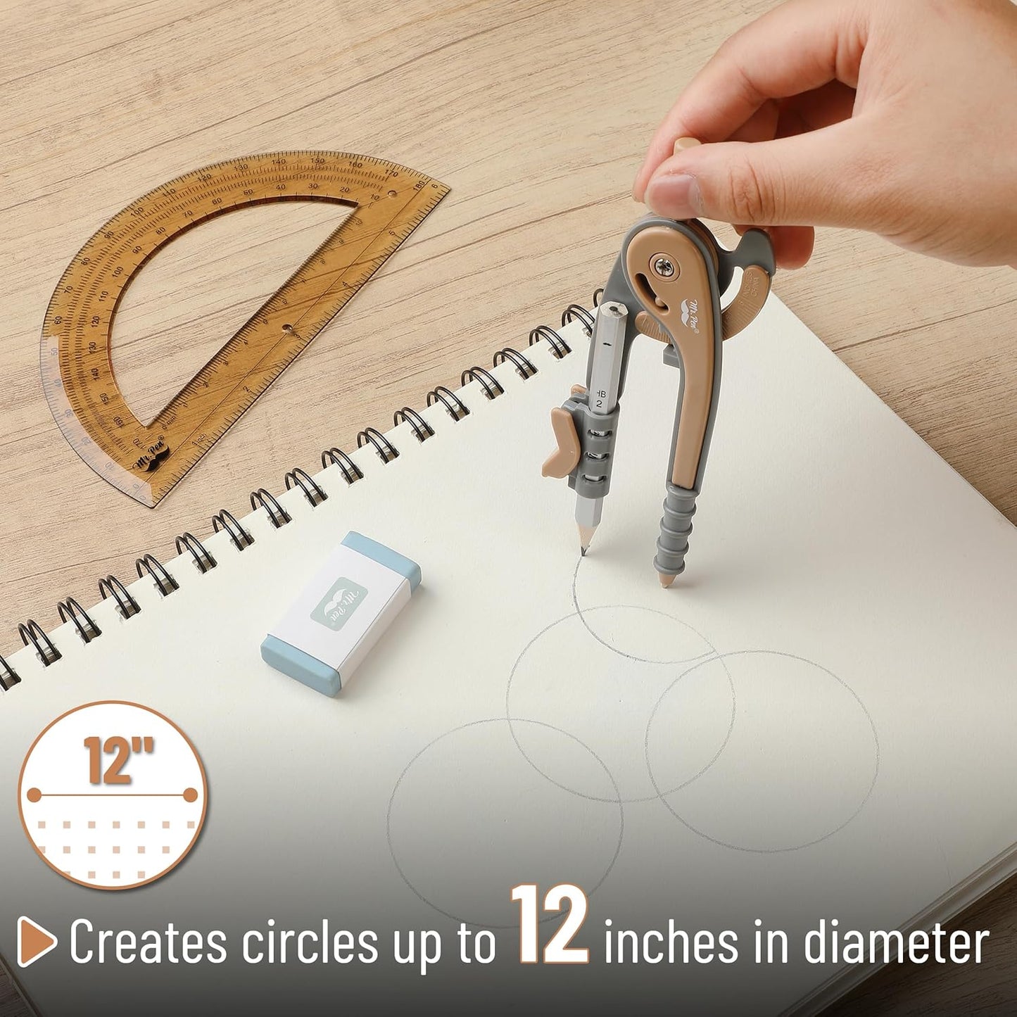 Mr. Pen- Compass and Protractor Set, Dwarf Pony Brown, Compass Geometry Tool, Protractor and Compass Set, Compass Drawing Tool