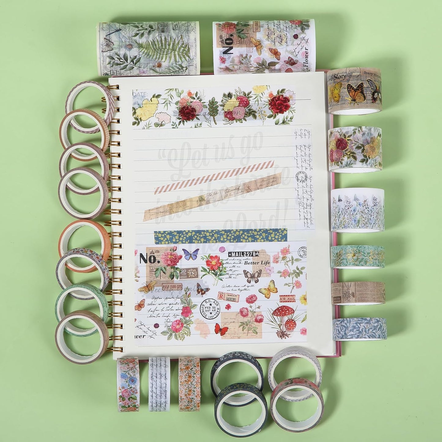 Flower Washi Tape Set, 24 Rolls, Vintage Botanical & Butterfly