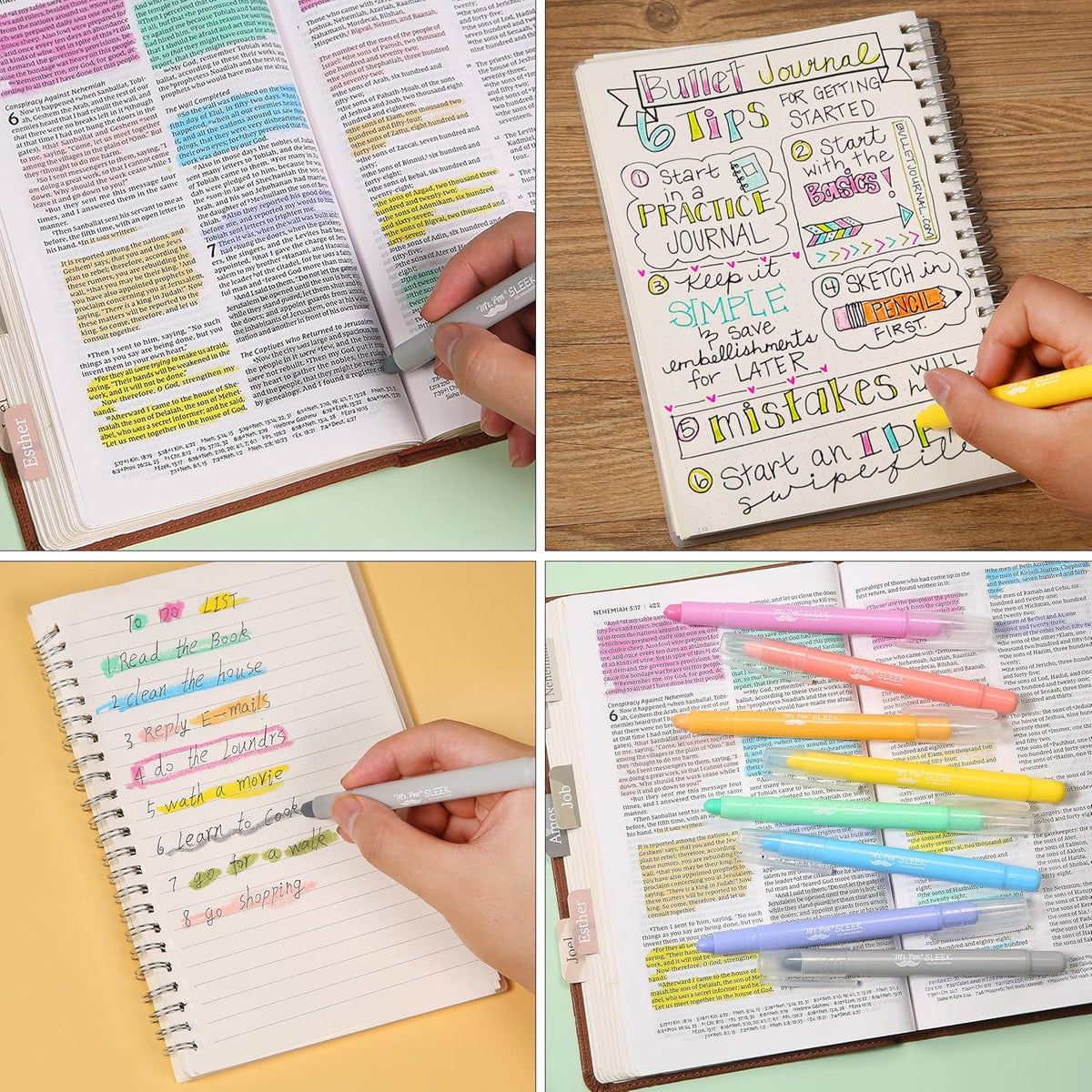 Bible Gel Highlighters, 8 Pack, Friendly Colors, No-Bleed, Twist-Up, Sharpenable Tips