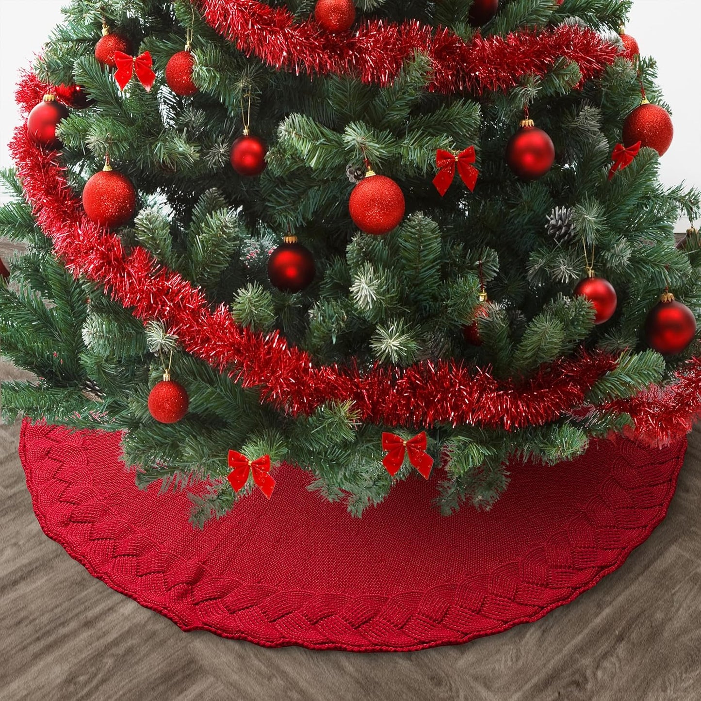 Mr. Pen- Christmas Tree Skirt, 36", Red Knitted Christmas Skirt Tree, Xmas Tree Skirt