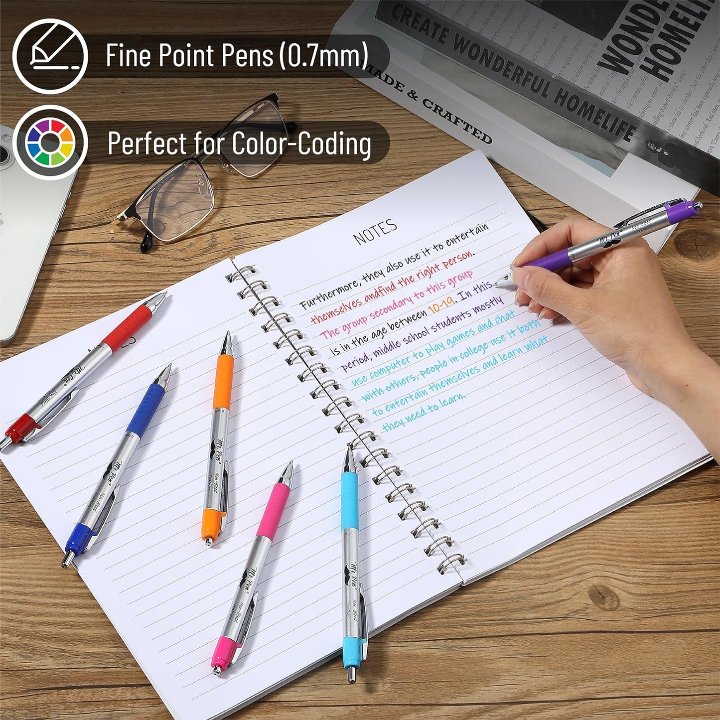 Bible Pens, 8 Pack, Assorted Colors, No-Bleed, Fine Point 0.7mm, Smooth Writing, Journaling & Study Supplies