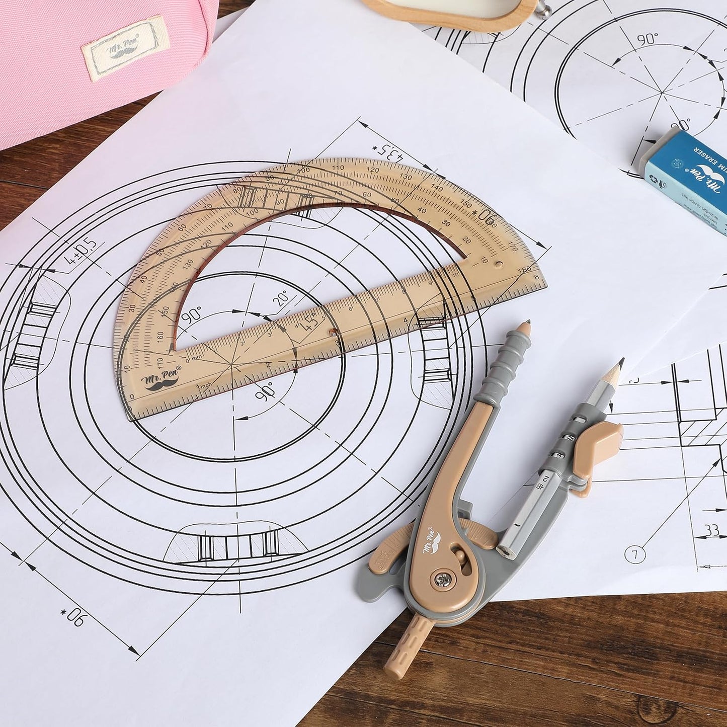 Mr. Pen- Compass and Protractor Set, Dwarf Pony Brown, Compass Geometry Tool, Protractor and Compass Set, Compass Drawing Tool