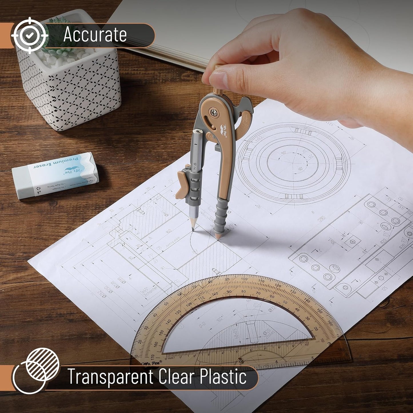 Mr. Pen- Compass and Protractor Set, Dwarf Pony Brown, Compass Geometry Tool, Protractor and Compass Set, Compass Drawing Tool