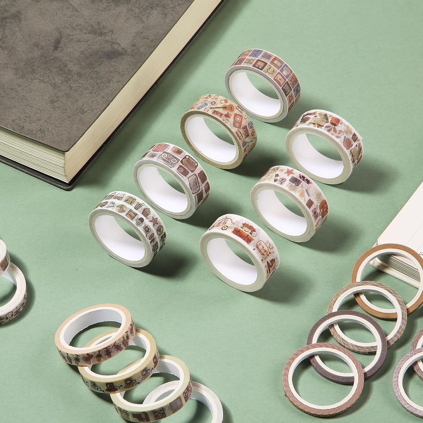 Nostalgic Washi Tape Set, 21 Rolls, Retro Icons, Assorted Widths