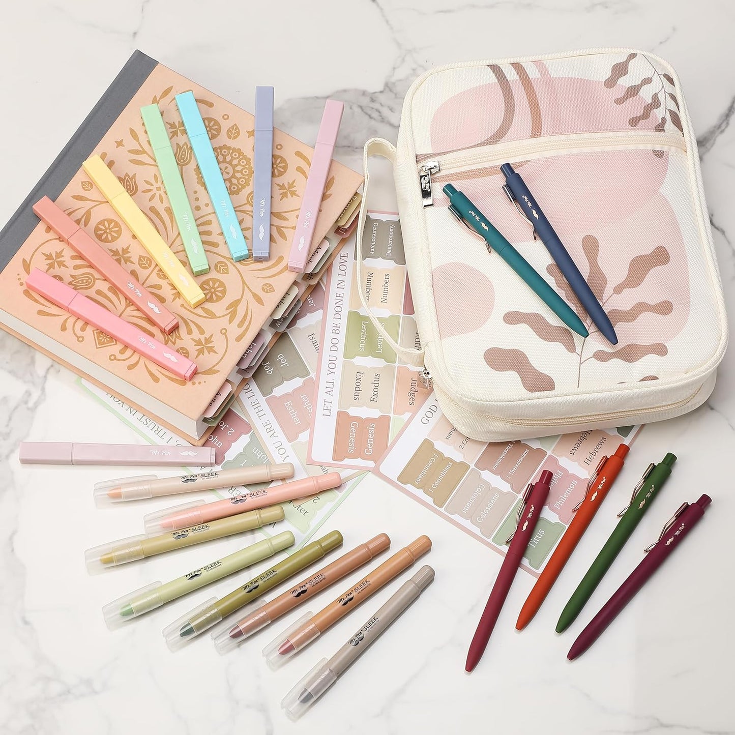 Bible Journaling Kit, 28 Pcs — Bible Case, No Bleed Pens, Highlighters & Tabs