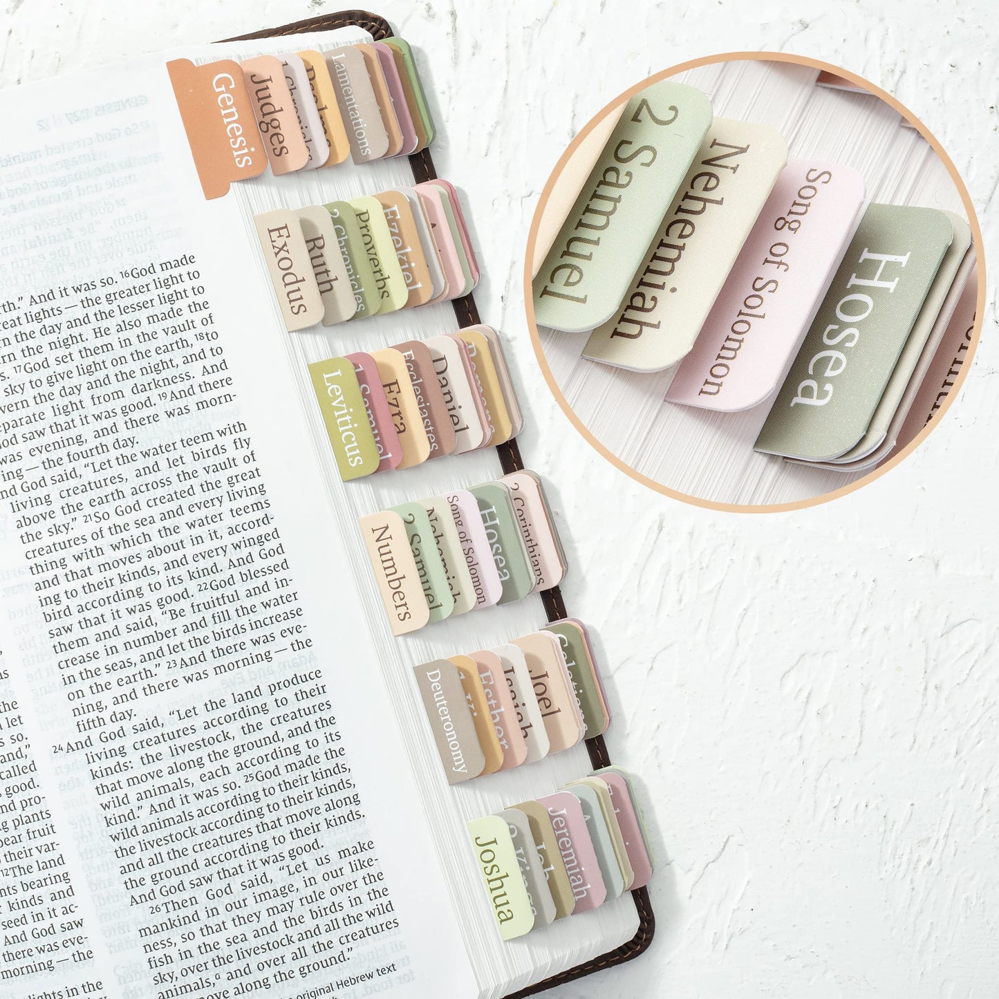 Bible Tabs, 75 Assorted Styles, Laminated, Easy Apply, Old & New Testament