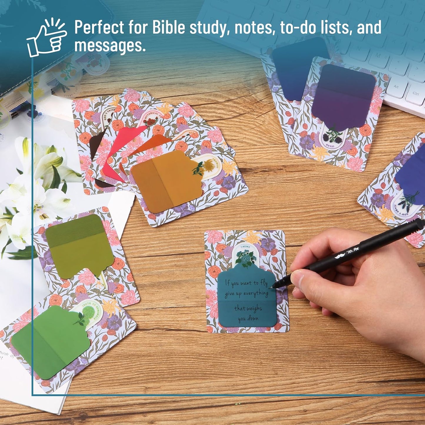 Mr. Pen- Plastic Transparent Bible Journaling Sticky Notes, 10 Pads, 200 Sheets, Botanical Design