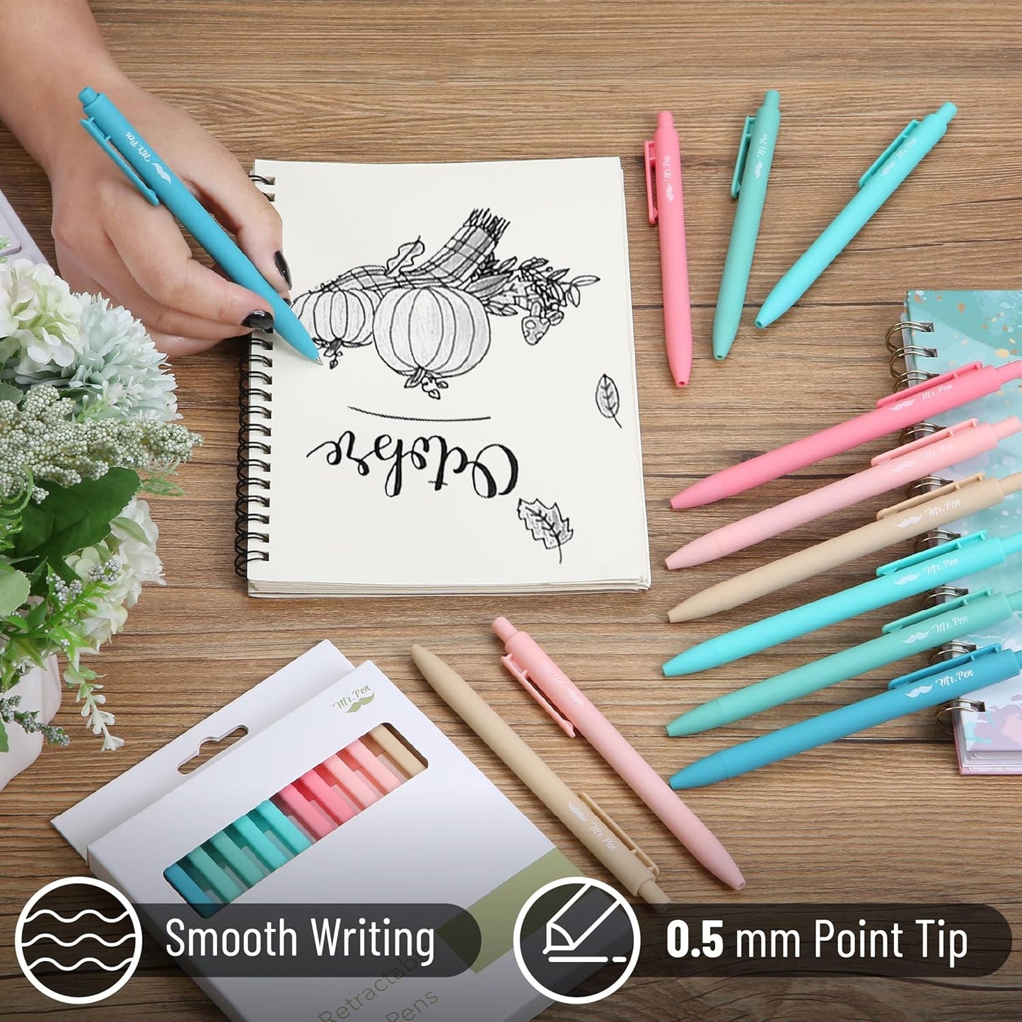 Mr. Pen- Retractable Gel Pens, 12 Pack, Black Ink, Retro Colors Barrel Gel Pens, Gel Pens Fine Point 0.5mm, Retractable Pens