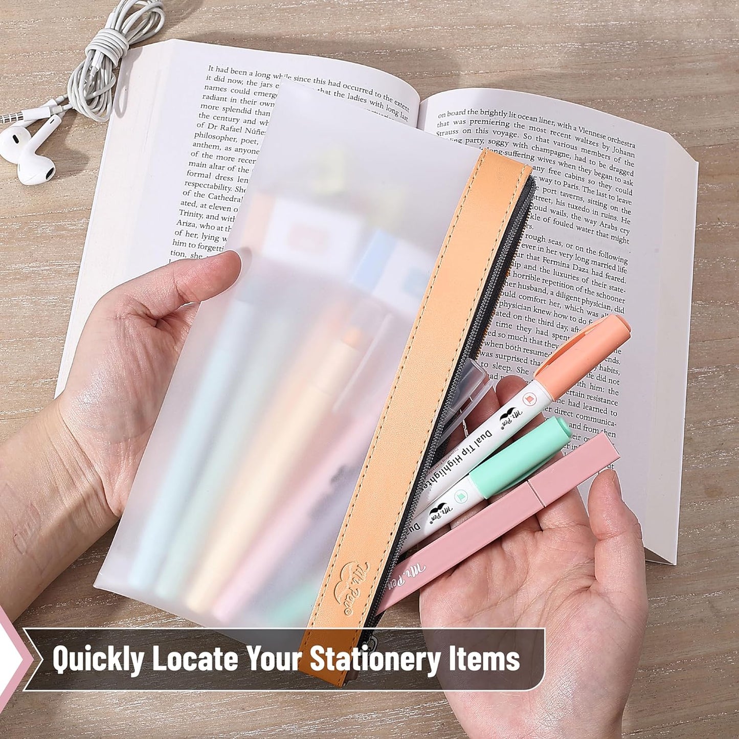 Clear Pencil Pouches, 3 Pack, Transparent TPU Zipper Bags for School, Travel & Makeup