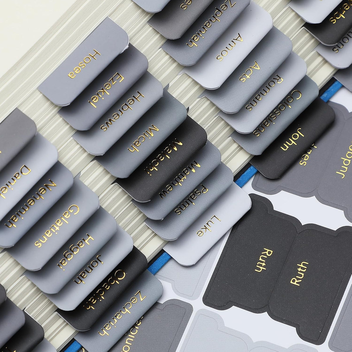 Mr. Pen- Bible Tabs, 75 pcs, Shades of Gray, Gold Foil Embossed Lettering