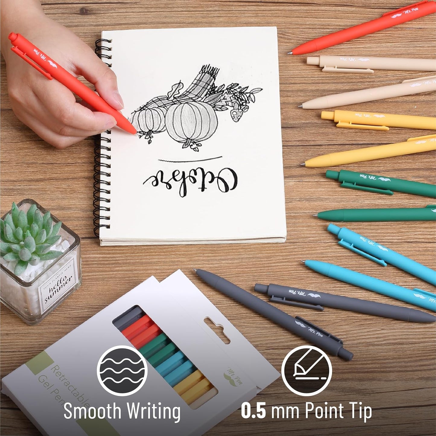 Mr. Pen- Retractable Gel Pens, 12 Pack, Black Ink, Retro Colors Barrels Gel Pens, Gel Pens Fine Point 0.5mm, Retractable Pens, Cute Pens