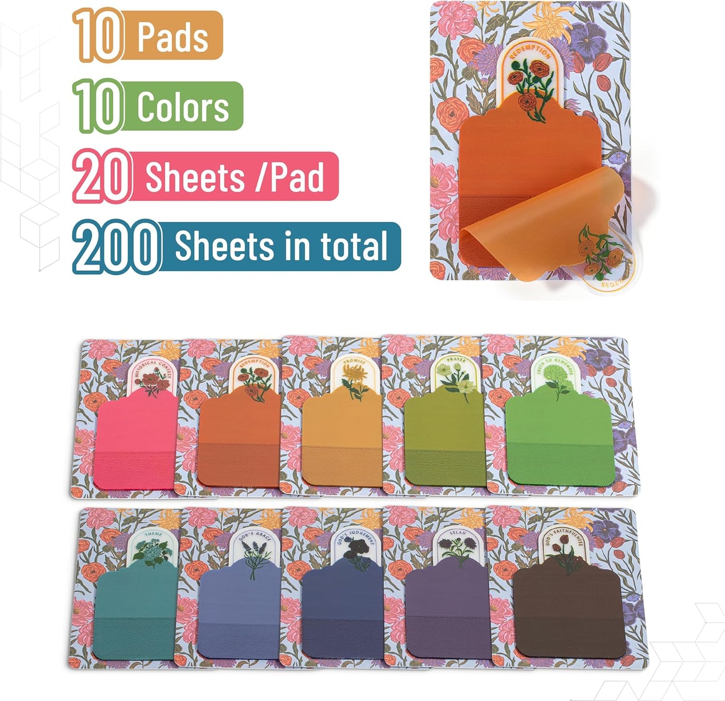 Mr. Pen- Plastic Transparent Bible Journaling Sticky Notes, 10 Pads, 200 Sheets, Botanical Design