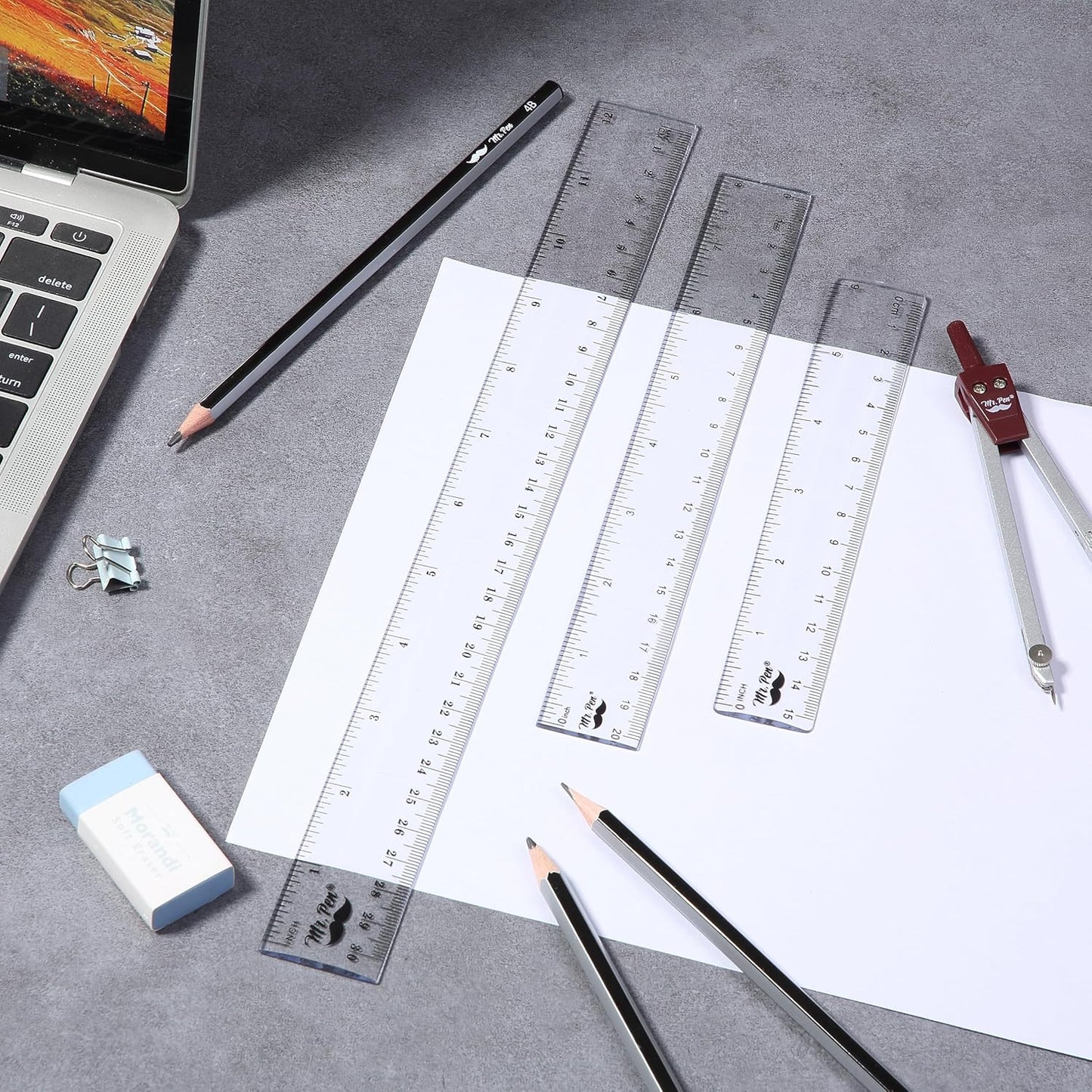 Clear Plastic Rulers Set, 3 Pack, 6”, 8”, 12”, Metric & Inch