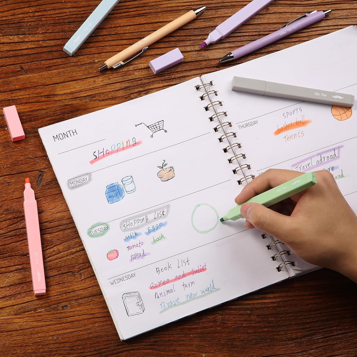 Aesthetic Pastel Highlighters & Ballpoint Pens, 12 Pack