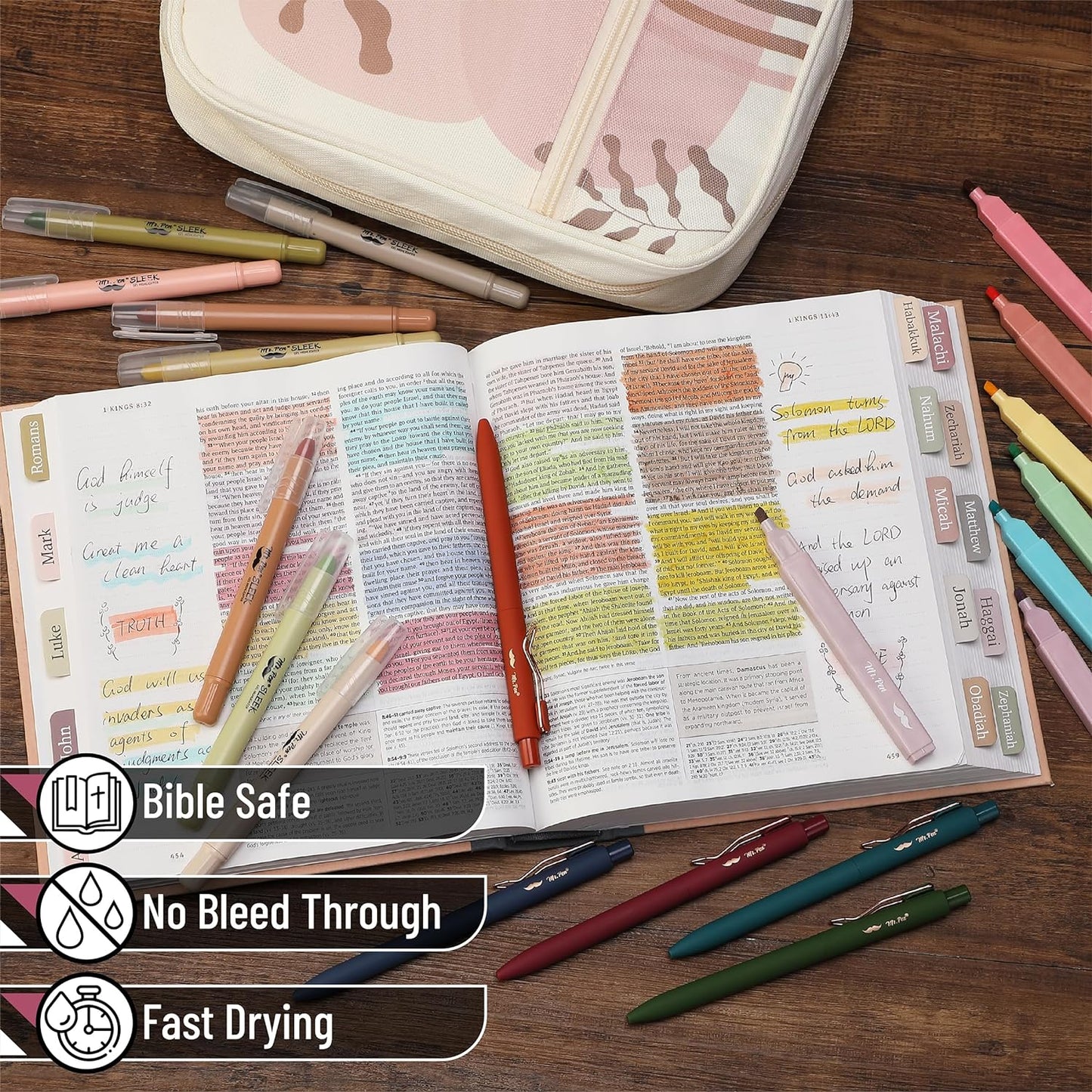 Bible Journaling Kit, 28 Pcs — Bible Case, No Bleed Pens, Highlighters & Tabs