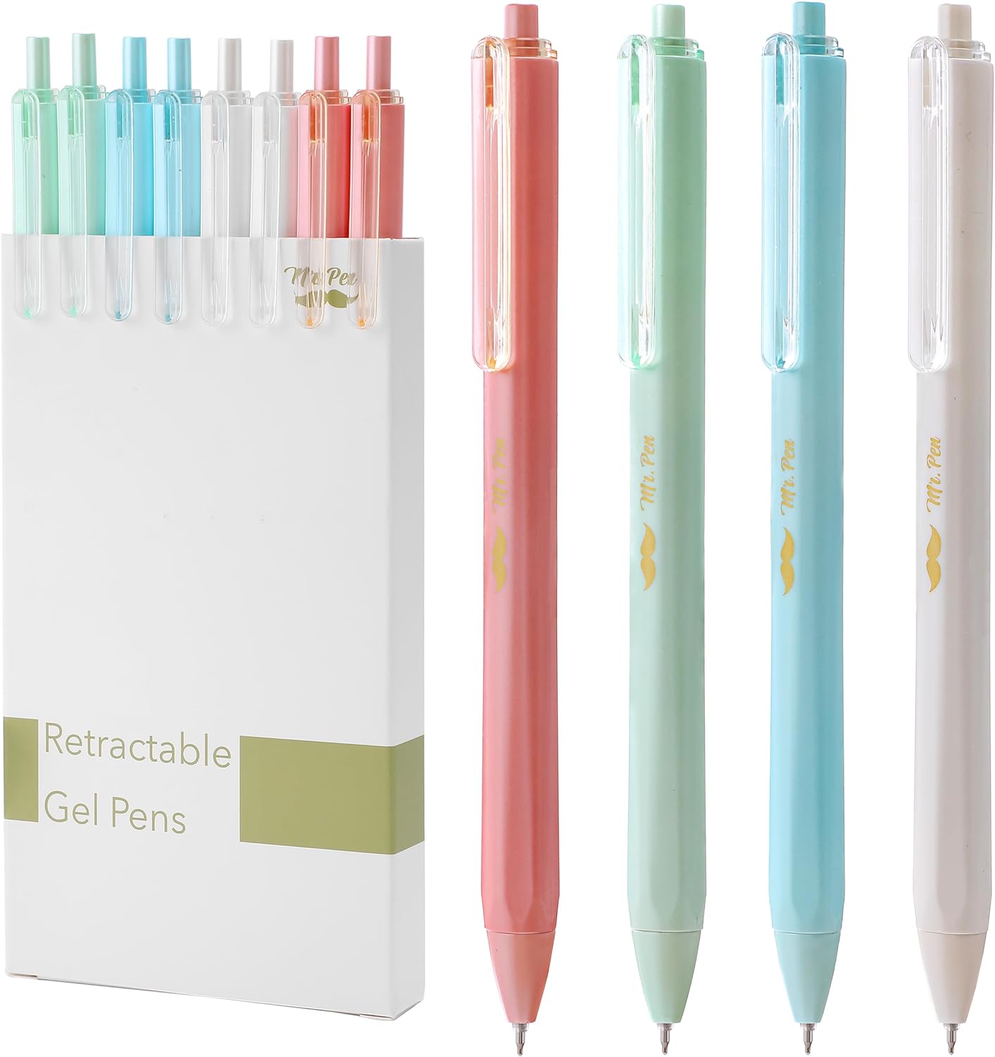 Retractable Gel Pens, 8 Pack, Black Ink Gel Pens, Pastel Barrels, Fast Dry, Gel Pens Fine Point 0.5mm, Retractable Pens, Cute Pens, Gel Ink Pens, Aesthetic Pens for Journaling Fine Tip Pens