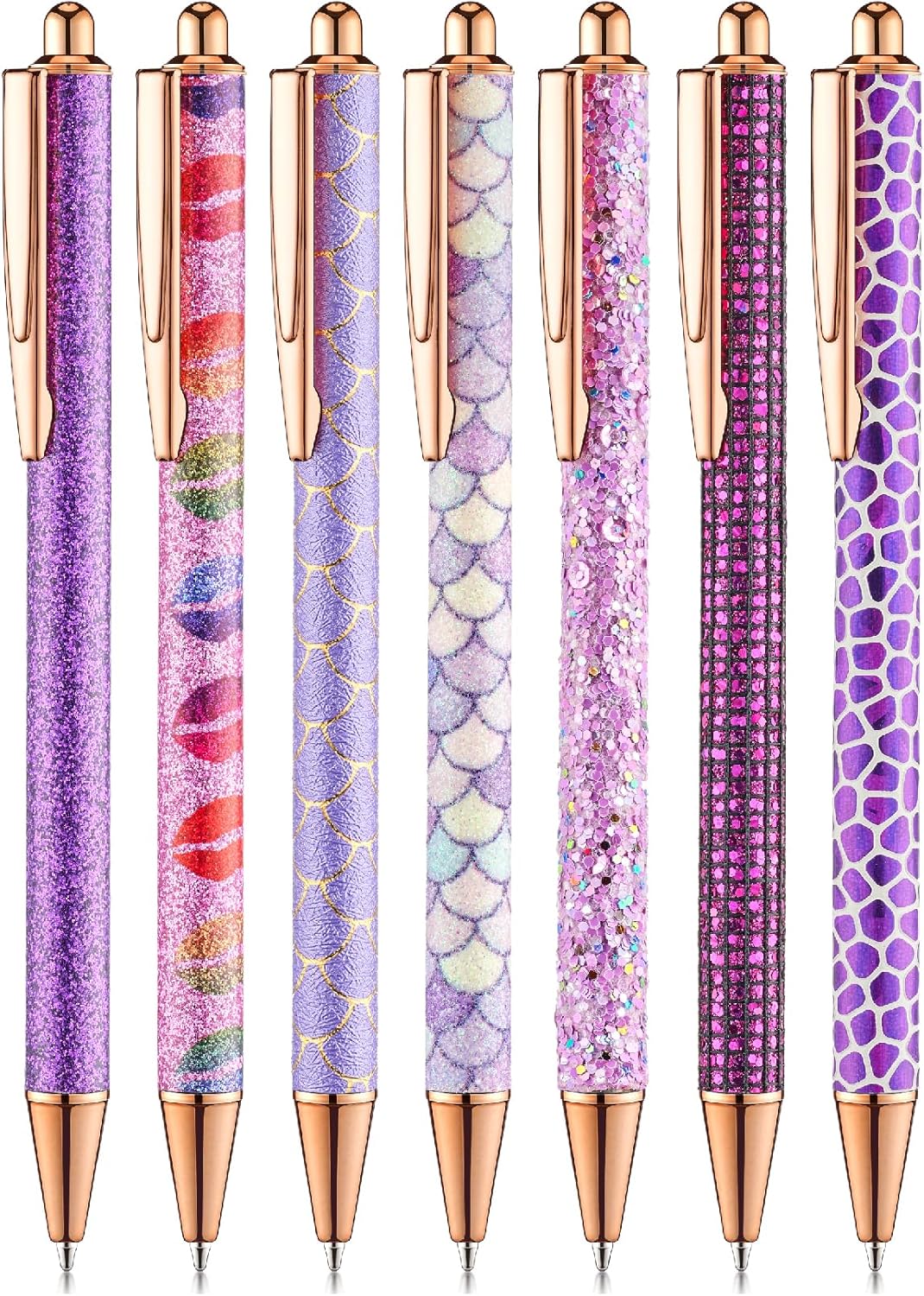 Mr. Pen- Fancy Pens for Women, 7 Black Ink Ballpoint Pens with 10 Refills, 1.0mm, Rose Gold Reverie, Glitter Cute Pens for Journaling