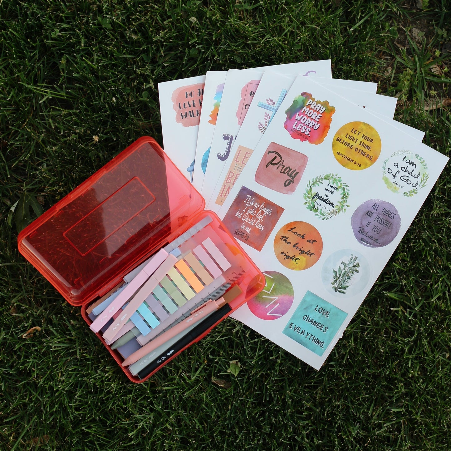 Mr. Pen Back to School Essentials, Gel Pens, Bible Chisel Tip Highlighters, Transparent Sticky Notes, Christian Stickers, Pencil Box, Bookmark