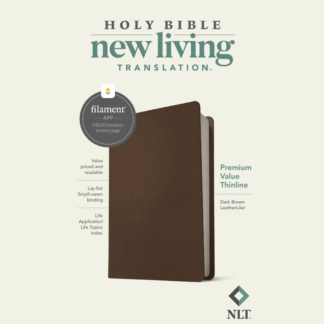 NLT Premium Value Thinline Bible, Filament Enabled, Brown