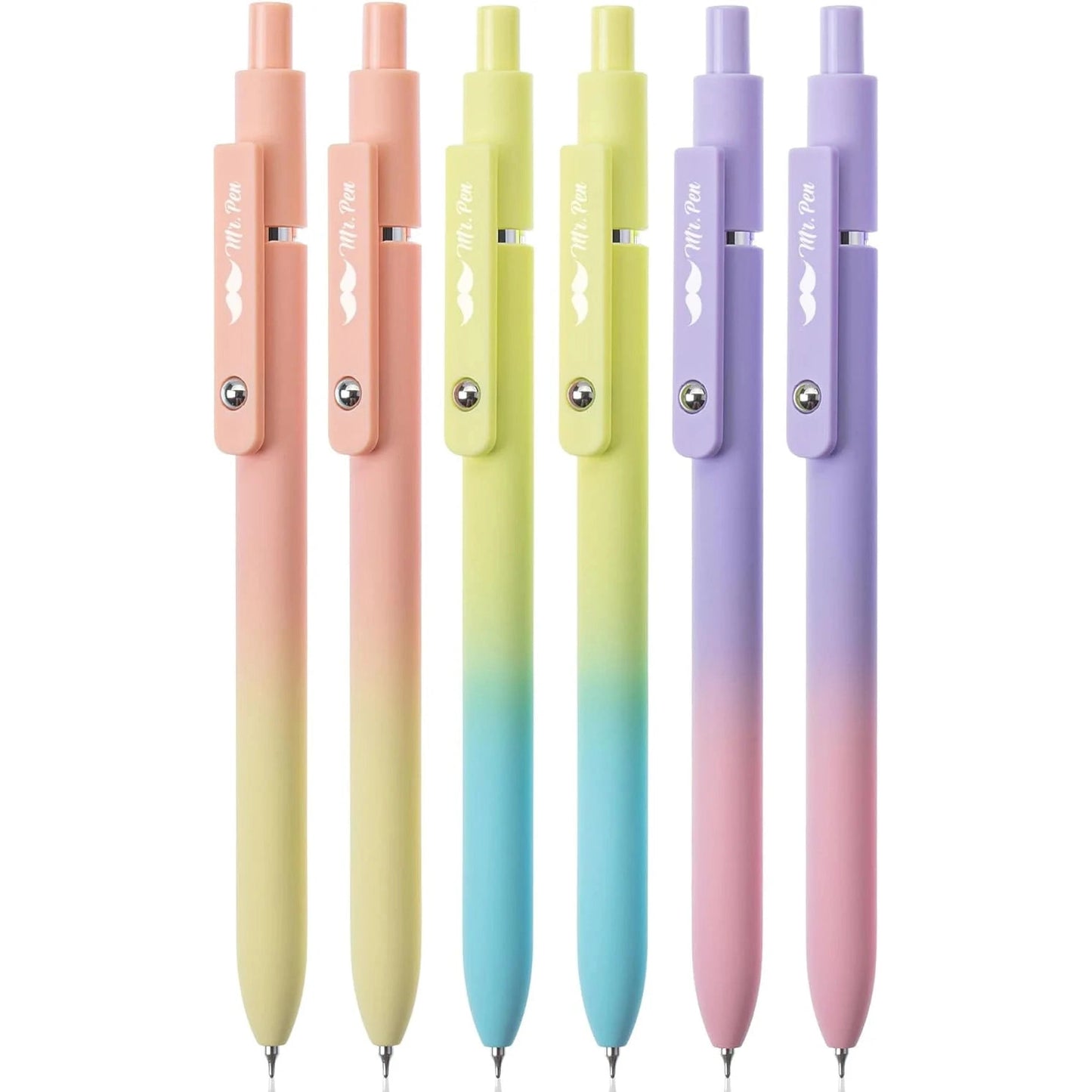 Cute Retractable Fine Point Gel Pens, 6 Pack, Black Ink No Bleed