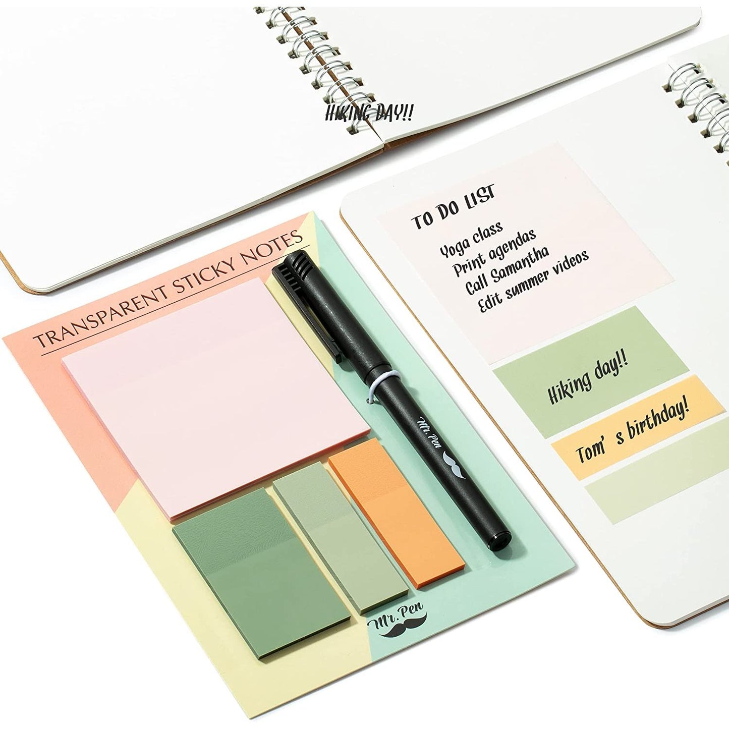 Pastel Transparent Sticky Notes Set, 200 Sheets with Fine-Tip Pen – Clear Bible Notes, Planner Tabs & Book Annotations