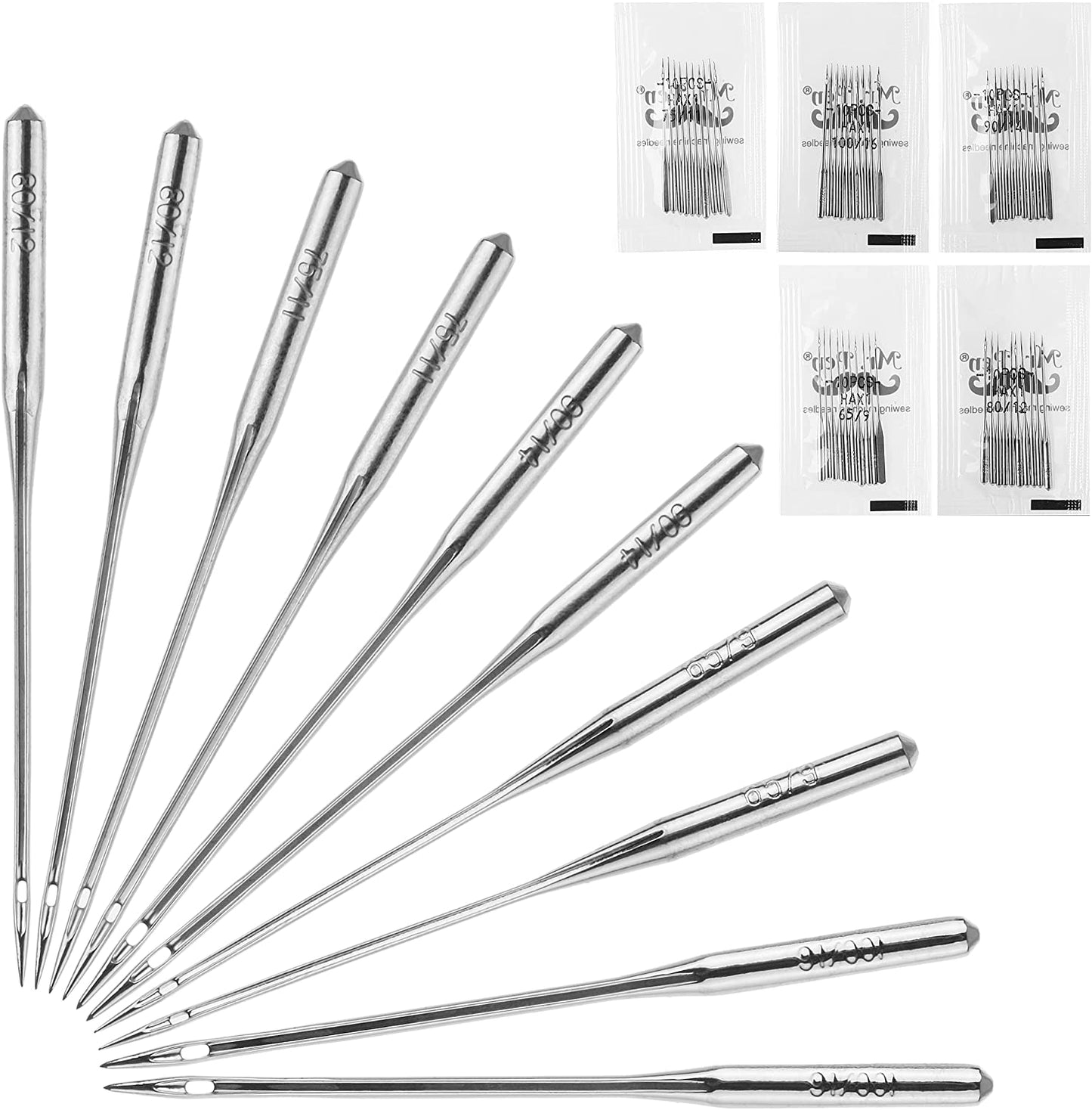 Sewing Machine Needles, 50 Pack, Universal Sewing Machine Needles for Singer, Brother, Janome, Varmax, Assorted Sizes 65/9, 75/11, 80/12, 90/14, 100/16, Needles for Sewing Machine