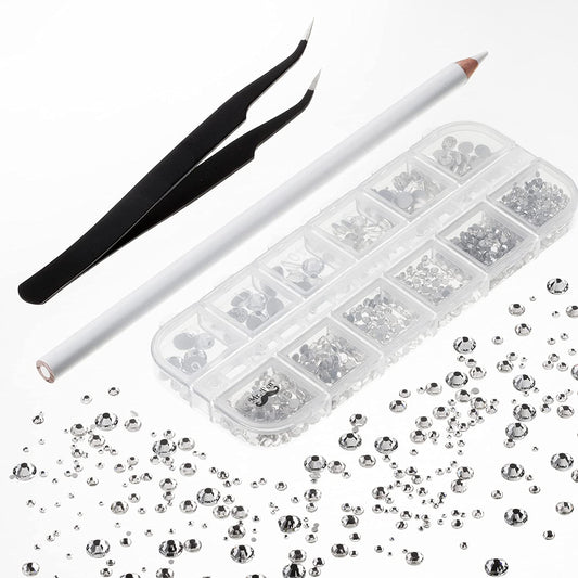 Rhinestones, 2000 pcs with Pick Up Tweezer and Rhinestones Picking Pen, Flat Back Round Rhinestones, Rhinestones for Crafts, Face gems, Rhinestones for Nails, Rhinestones for Makeup