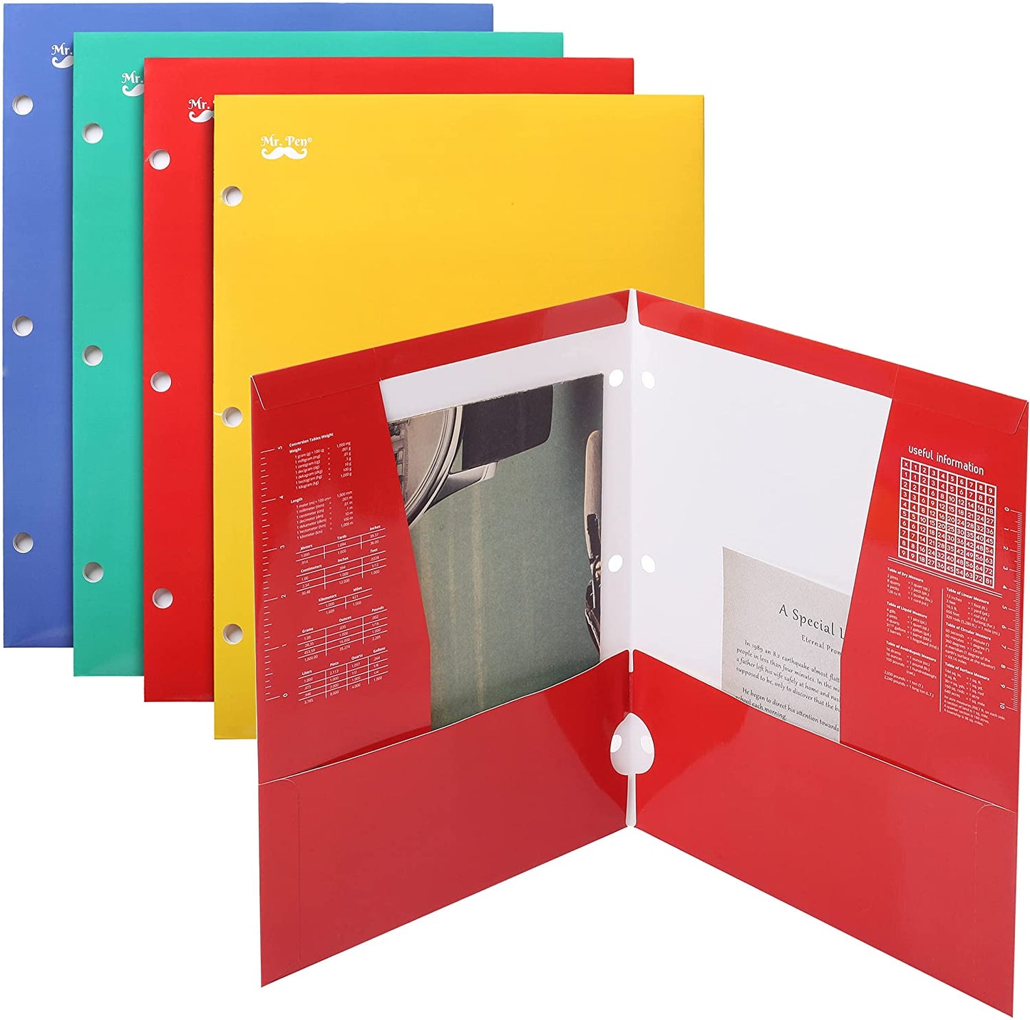 Pocket Folders, 4 Pocket, 4 Pack, Vibrant Colors, Folders with Pockets 3 Hole Punched, Folders, Folders for School, Folders with Pockets, Binder Folders, Pocket Folders for 3 Ring Binder.